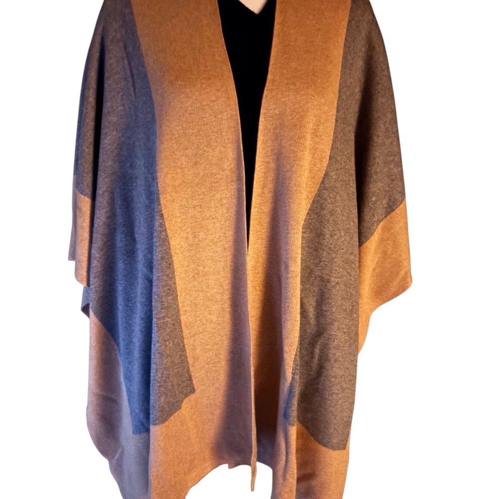 Elegant Tan and Gray Women's Wrap Poncho Sweater - Picture 1 of 4